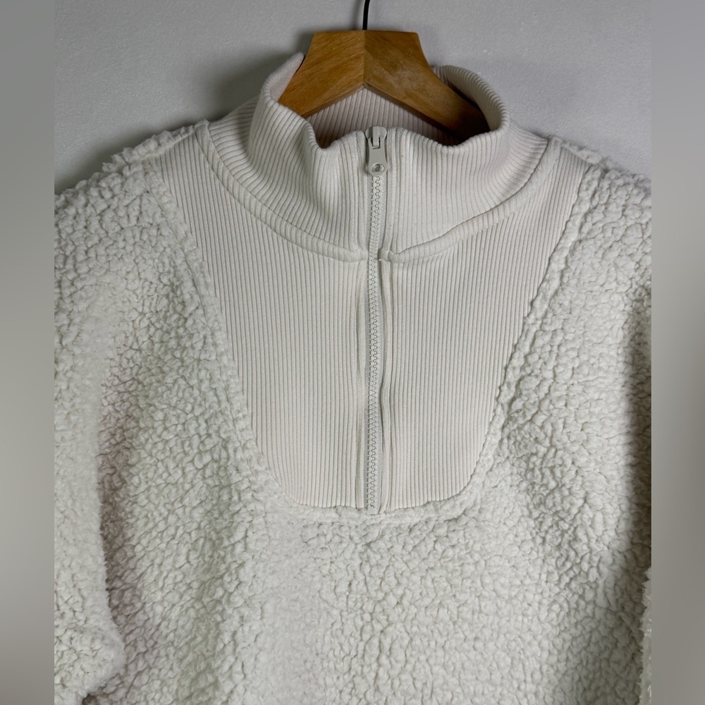 Aerie Women’s Sz M Dream Fleece Sherpa Half Zip Pullover Cream Cozy Minimalist - Picture 3 of 9